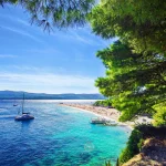Beautiful beach Zlatni Rat or Golden Cape on island Brac in Croatia