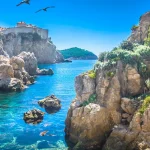 Adriatic sea bay Dubrovnik. / Marble hidden bay in old city center of famous town Dubrovnik, scenery of Game of Thrones, Croatia Europe travel resorts.