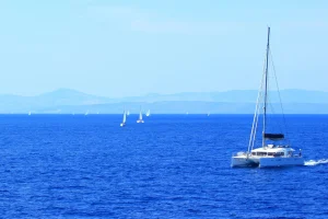 Nautical vessels on Adriatic sea near island Hvar, in Croatia; beautiful sunny day