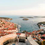 Landscape of old Spanish Fortress in Hvar island, Croatia with view on city, sea and Pakleni Islands