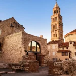 Scene from the old city of Split and the view of old bell tower