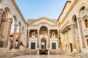 Split, Croatia, remains of Roman emperor Diocletians palace and Peristyle square in the morning, tourist destination