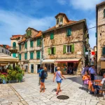 Street in Split historical center, Croatia. Beautiful square of the old town of Split in Croatia. Old stone street of Split historic city, Dalmatia, Croatia