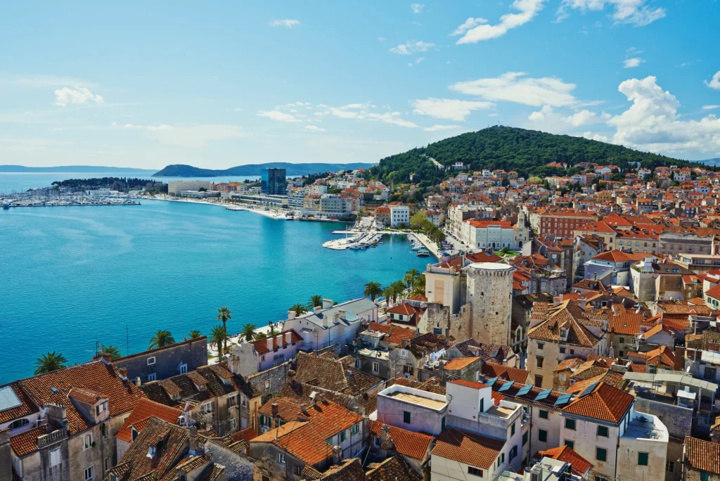 Amazing panoramic top view of the historic city Split
