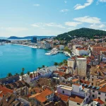 Amazing panoramic top view of the historic city Split