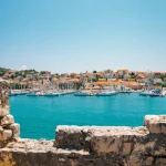 Adriatic sea and harbor view from Kamerlengo castle and fortress in Trogir, Croatia
