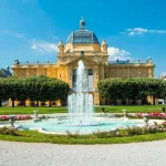 Art pavilion and fountain in Zagreb capital of Croatia